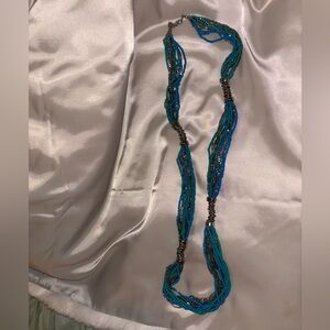 Elegant Long Blue/Green/Silver Beaded Necklace